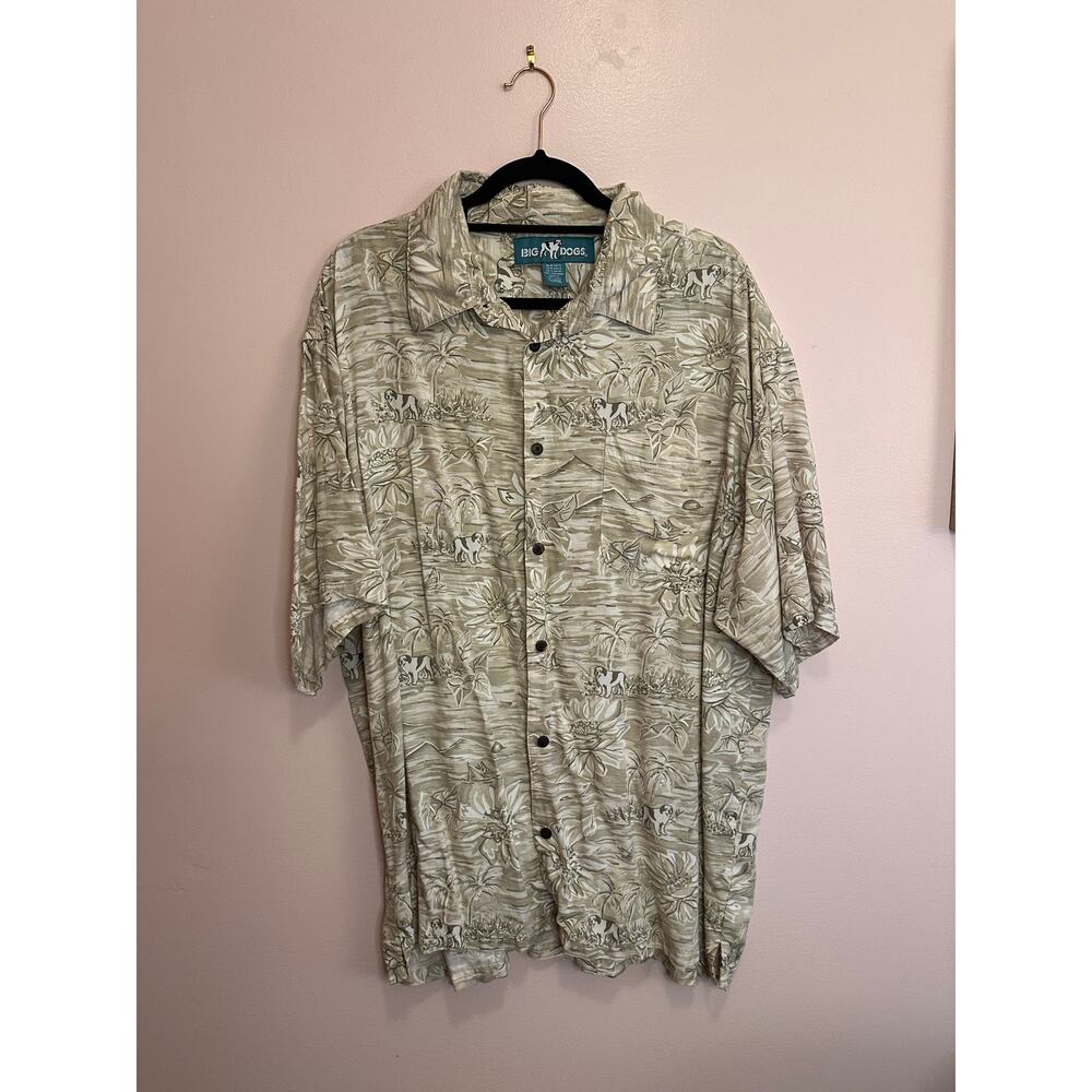 Big Dog Men's Hawaiian Print Button Up Shirt Vintage XL